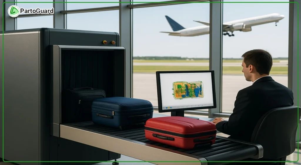 بازرسی چمدان با دستگاه ایکس ری در فرودگاه